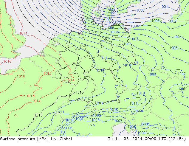 Luchtdruk (Grond) UK-Global di 11.06.2024 00 UTC