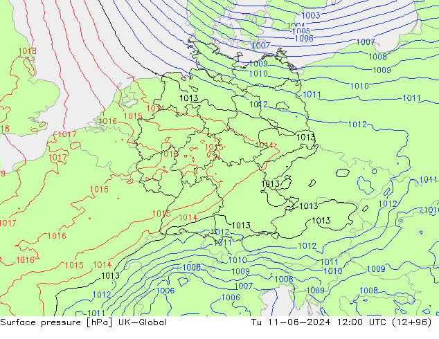 Atmosférický tlak UK-Global Út 11.06.2024 12 UTC