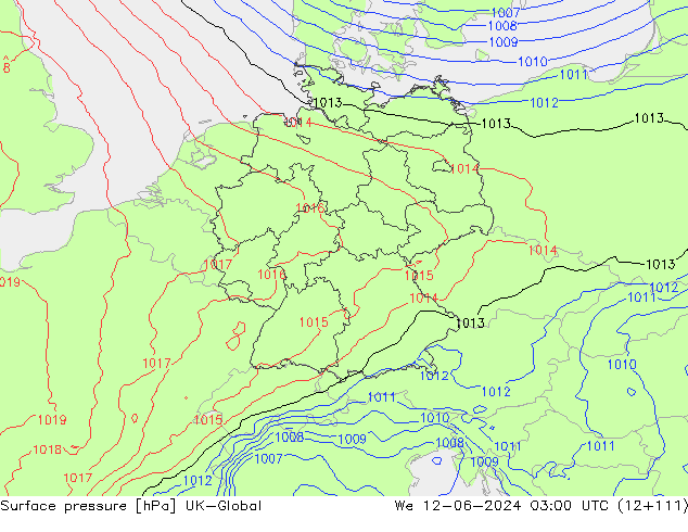 Atmosférický tlak UK-Global St 12.06.2024 03 UTC