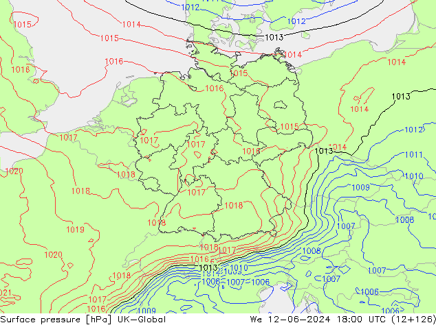 Atmosférický tlak UK-Global St 12.06.2024 18 UTC