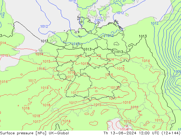 Surface pressure UK-Global Th 13.06.2024 12 UTC