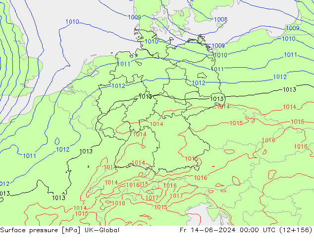 Surface pressure UK-Global Fr 14.06.2024 00 UTC