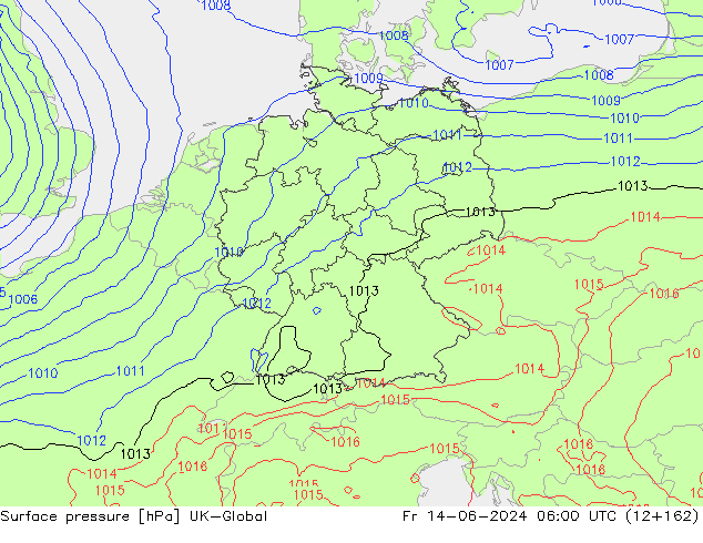 Atmosférický tlak UK-Global Pá 14.06.2024 06 UTC