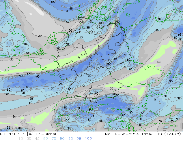 RH 700 hPa UK-Global Mo 10.06.2024 18 UTC