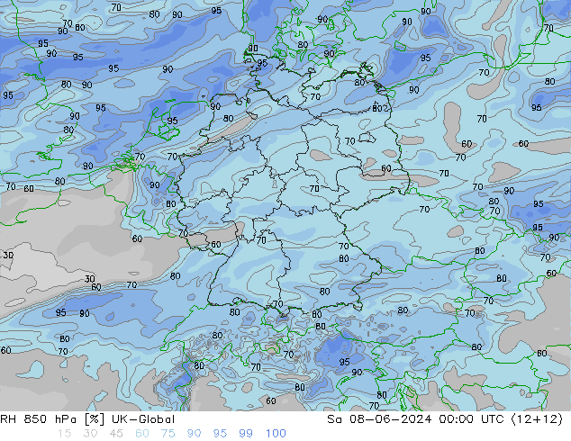 RH 850 hPa UK-Global  08.06.2024 00 UTC
