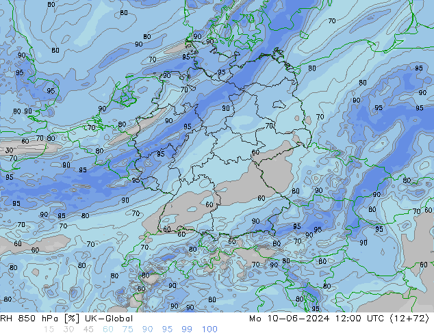 Humedad rel. 850hPa UK-Global lun 10.06.2024 12 UTC