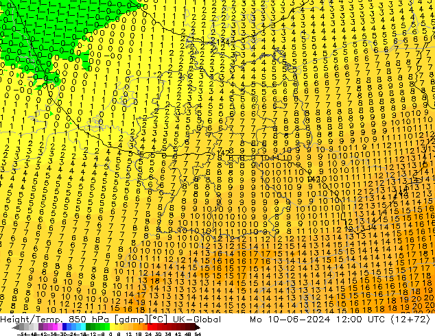 Hoogte/Temp. 850 hPa UK-Global ma 10.06.2024 12 UTC