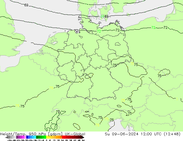 Height/Temp. 950 hPa UK-Global Ne 09.06.2024 12 UTC