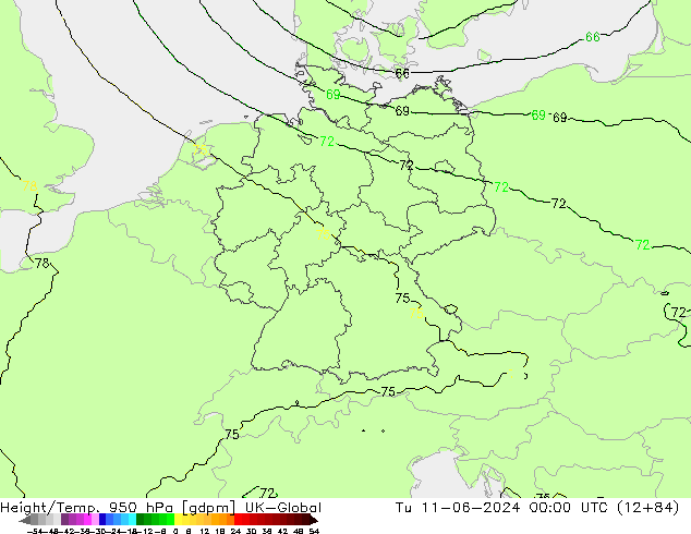 Height/Temp. 950 hPa UK-Global Di 11.06.2024 00 UTC
