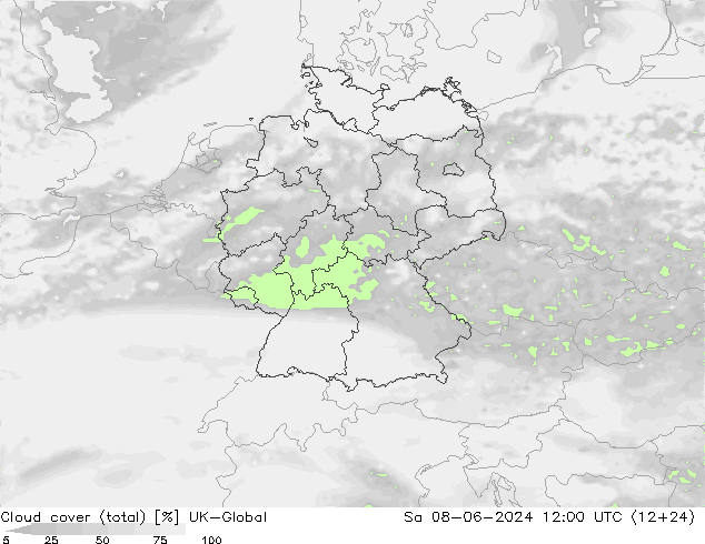 Cloud cover (total) UK-Global So 08.06.2024 12 UTC