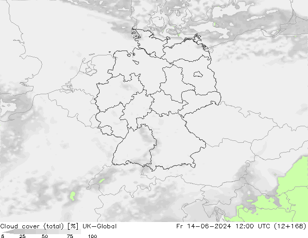 Nubes (total) UK-Global vie 14.06.2024 12 UTC