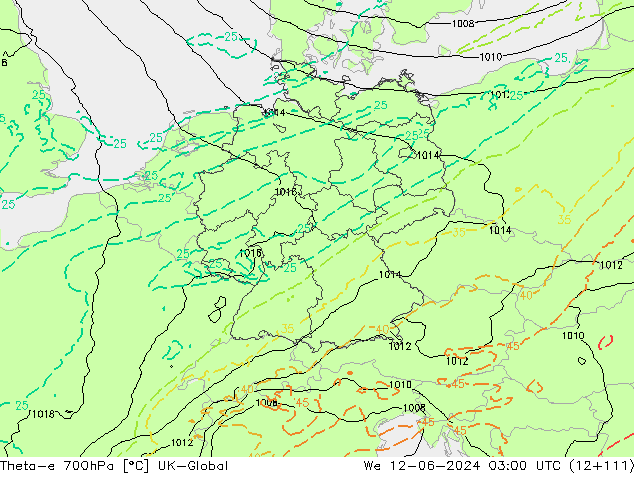 Theta-e 700hPa UK-Global We 12.06.2024 03 UTC