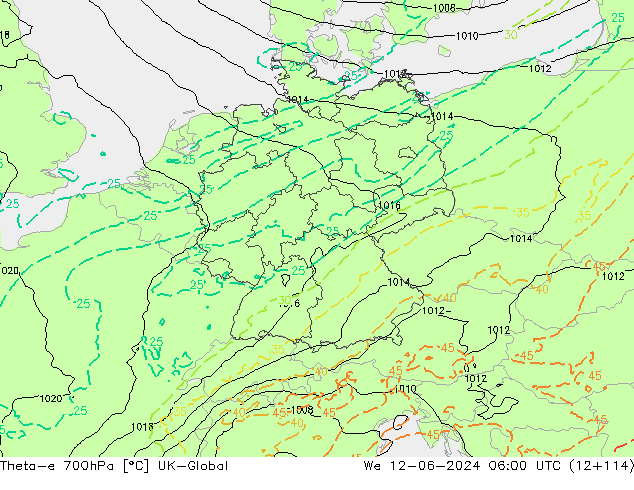 Theta-e 700гПа UK-Global ср 12.06.2024 06 UTC