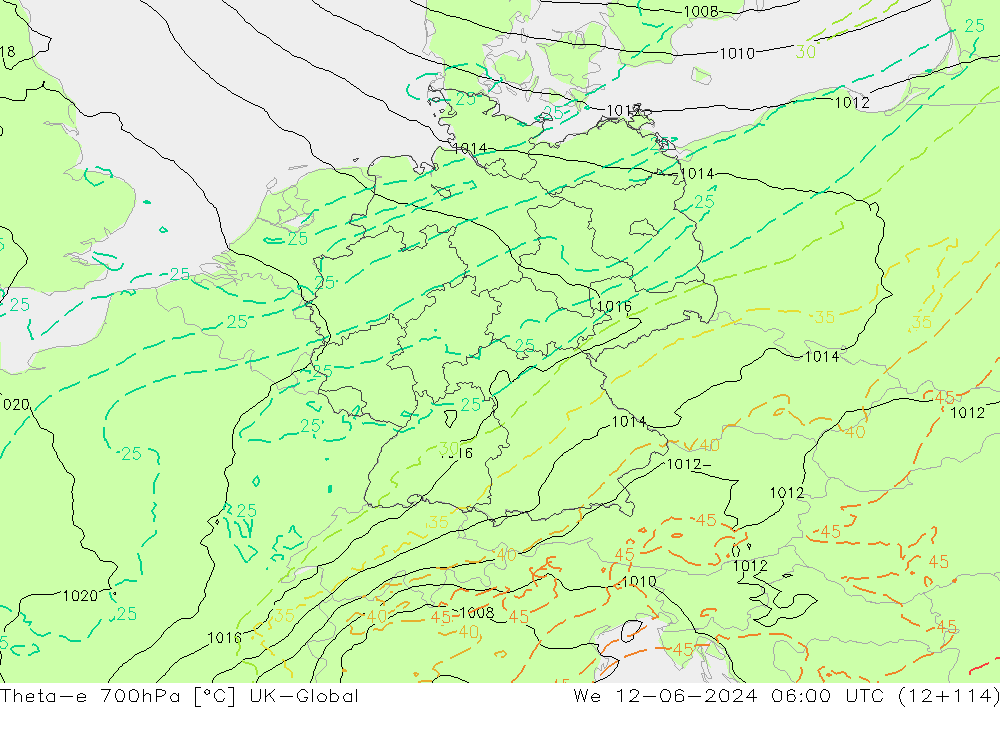 Theta-e 700hPa UK-Global  12.06.2024 06 UTC