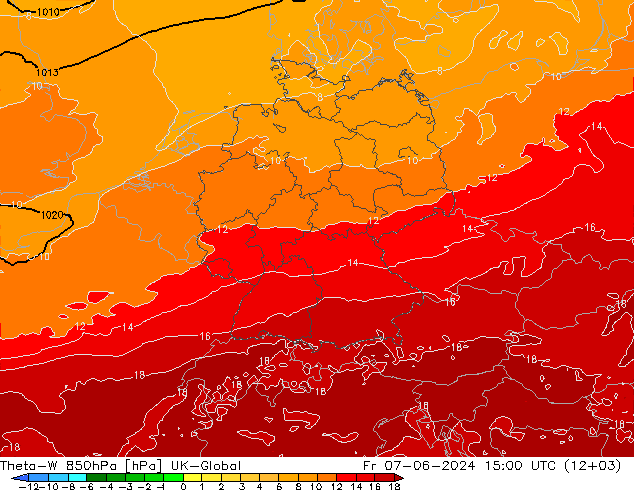 Theta-W 850гПа UK-Global пт 07.06.2024 15 UTC