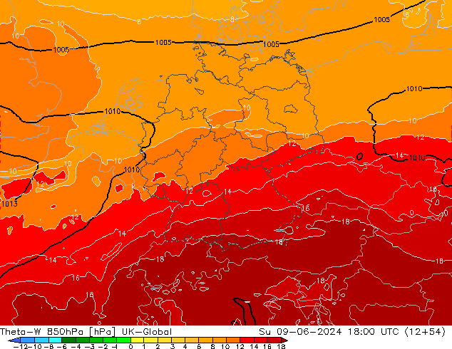 Theta-W 850hPa UK-Global dom 09.06.2024 18 UTC