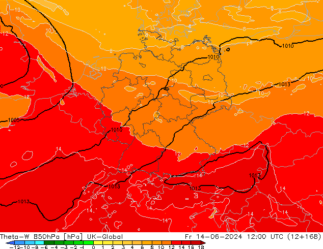 Theta-W 850hPa UK-Global Cu 14.06.2024 12 UTC