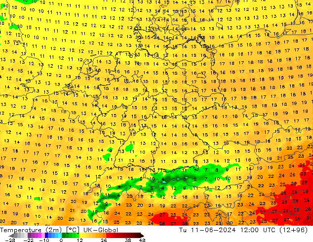 Temperatura (2m) UK-Global mar 11.06.2024 12 UTC