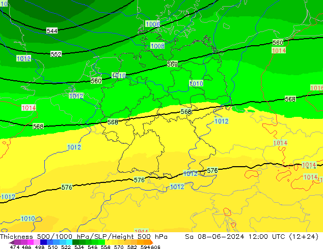 Thck 500-1000hPa UK-Global So 08.06.2024 12 UTC