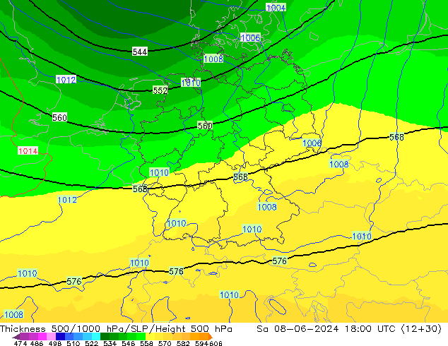 Thck 500-1000hPa UK-Global Sa 08.06.2024 18 UTC