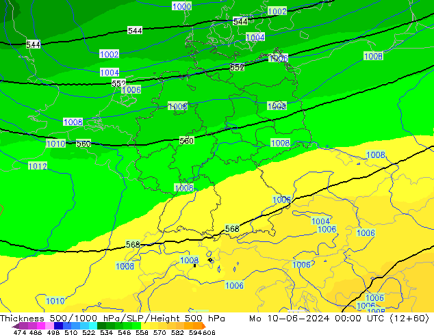 500-1000 hPa Kalınlığı UK-Global Pzt 10.06.2024 00 UTC