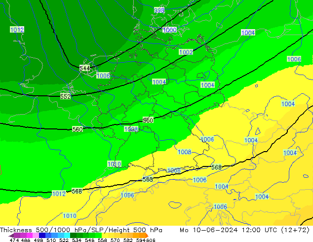 Thck 500-1000hPa UK-Global Mo 10.06.2024 12 UTC