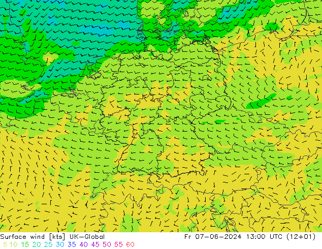 Surface wind UK-Global Fr 07.06.2024 13 UTC