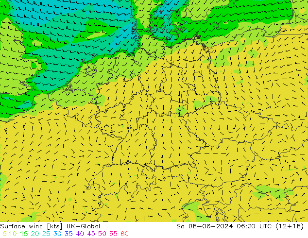 Vento 10 m UK-Global sab 08.06.2024 06 UTC
