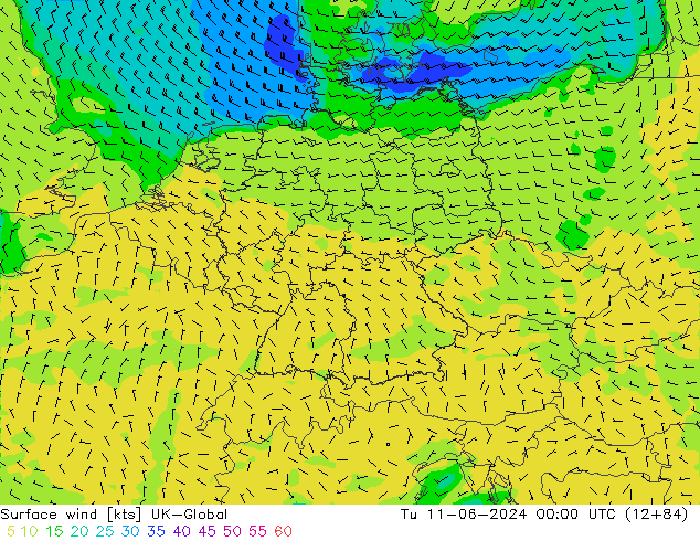 Surface wind UK-Global Tu 11.06.2024 00 UTC