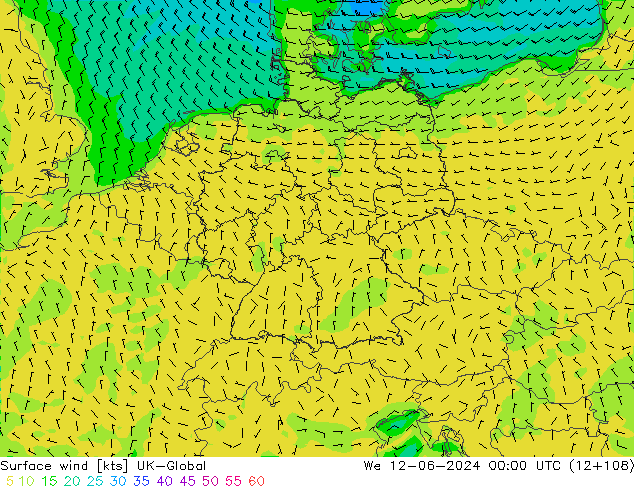 Surface wind UK-Global We 12.06.2024 00 UTC