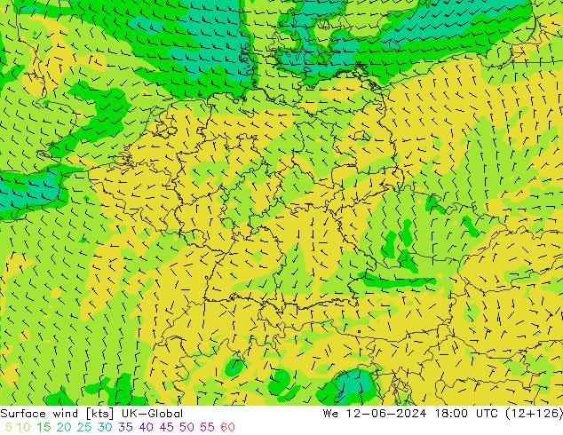 Surface wind UK-Global We 12.06.2024 18 UTC