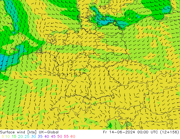 Surface wind UK-Global Fr 14.06.2024 00 UTC