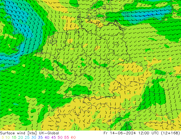 Surface wind UK-Global Pá 14.06.2024 12 UTC