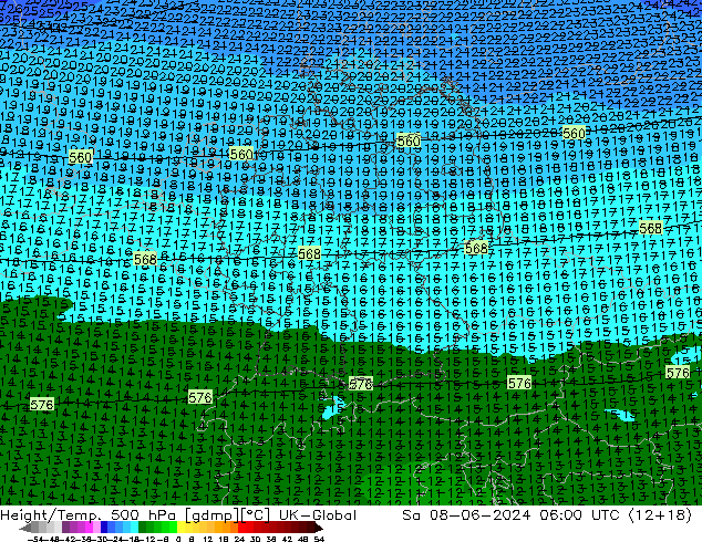 Height/Temp. 500 hPa UK-Global Sa 08.06.2024 06 UTC