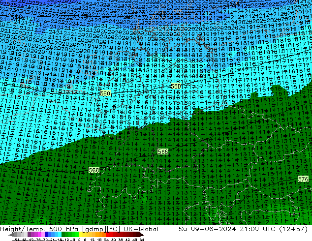 Height/Temp. 500 гПа UK-Global Вс 09.06.2024 21 UTC