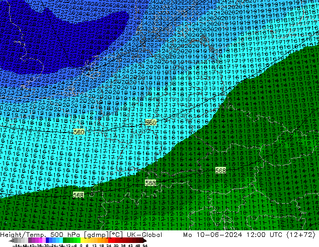 Height/Temp. 500 hPa UK-Global  10.06.2024 12 UTC