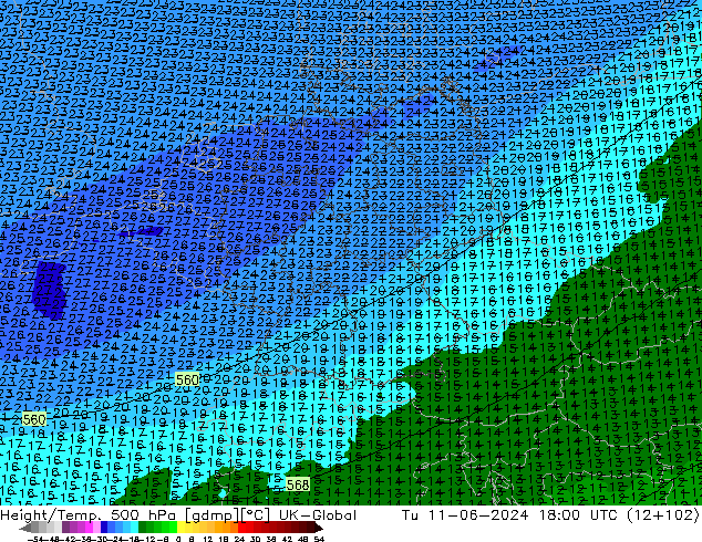 Height/Temp. 500 hPa UK-Global mar 11.06.2024 18 UTC