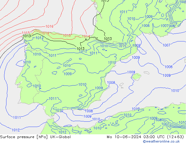 Presión superficial UK-Global lun 10.06.2024 03 UTC