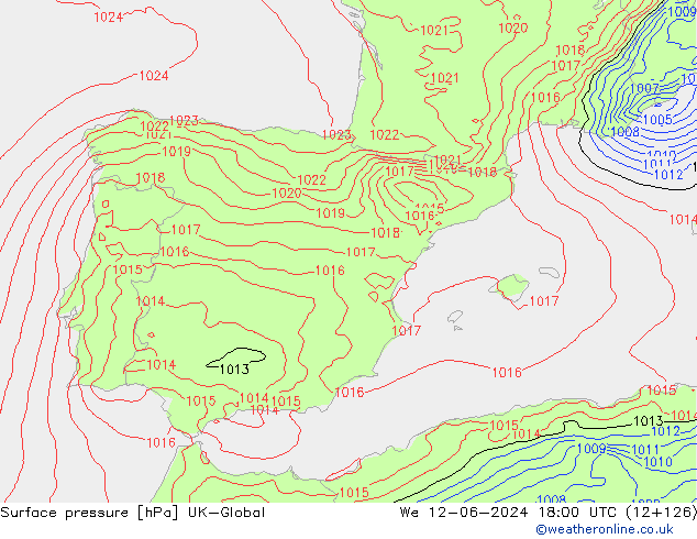 pression de l'air UK-Global mer 12.06.2024 18 UTC