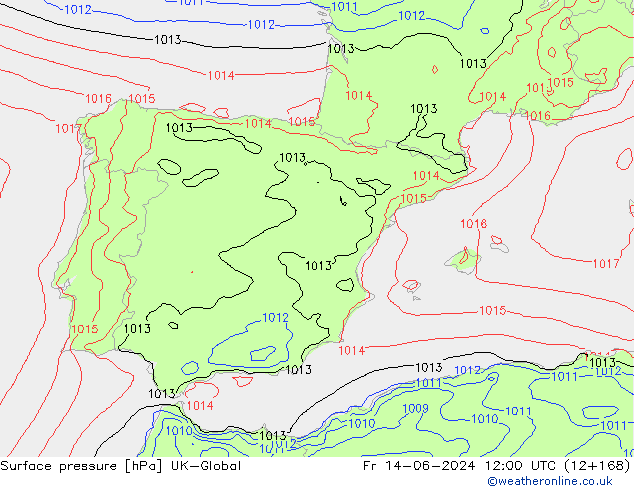 pression de l'air UK-Global ven 14.06.2024 12 UTC