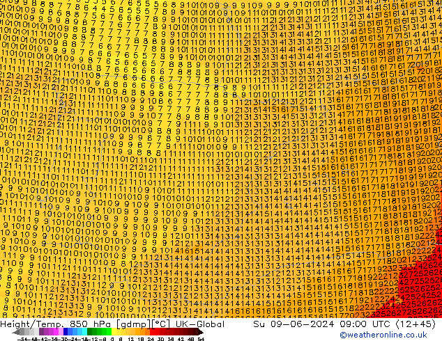 Height/Temp. 850 hPa UK-Global Ne 09.06.2024 09 UTC