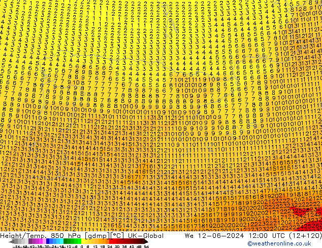 Height/Temp. 850 hPa UK-Global Qua 12.06.2024 12 UTC