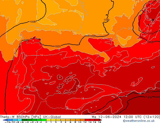 Theta-W 850hPa UK-Global Qua 12.06.2024 12 UTC