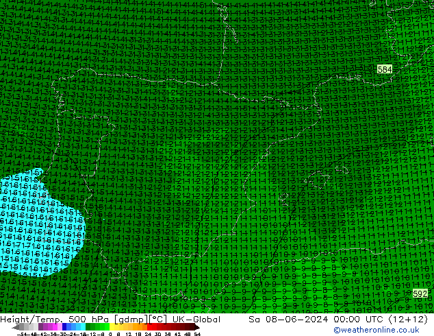 Height/Temp. 500 hPa UK-Global sab 08.06.2024 00 UTC