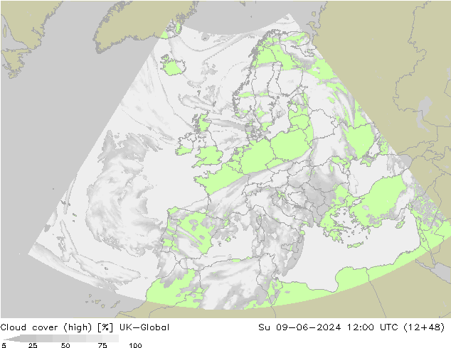 Cloud cover (high) UK-Global Su 09.06.2024 12 UTC