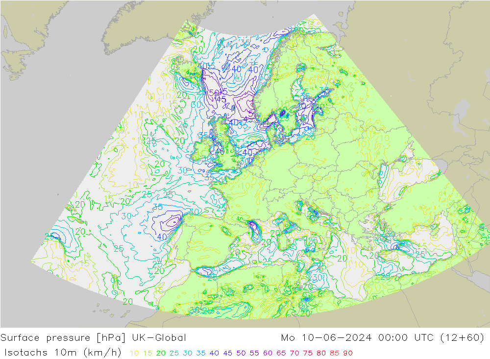 Eşrüzgar Hızları (km/sa) UK-Global Pzt 10.06.2024 00 UTC