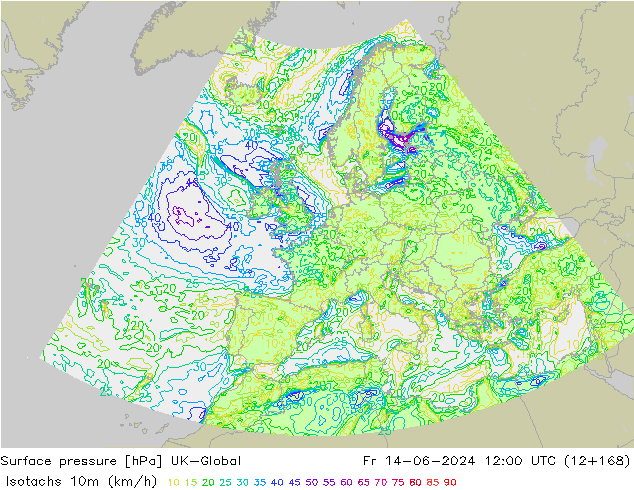 Isotachen (km/h) UK-Global Fr 14.06.2024 12 UTC