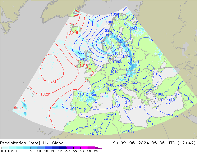 Precipitation UK-Global Su 09.06.2024 06 UTC