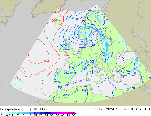 Précipitation UK-Global dim 09.06.2024 12 UTC