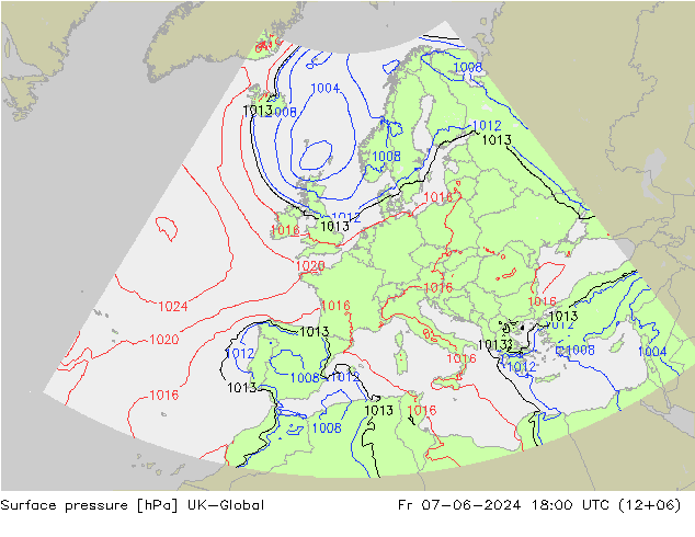 Pressione al suolo UK-Global ven 07.06.2024 18 UTC